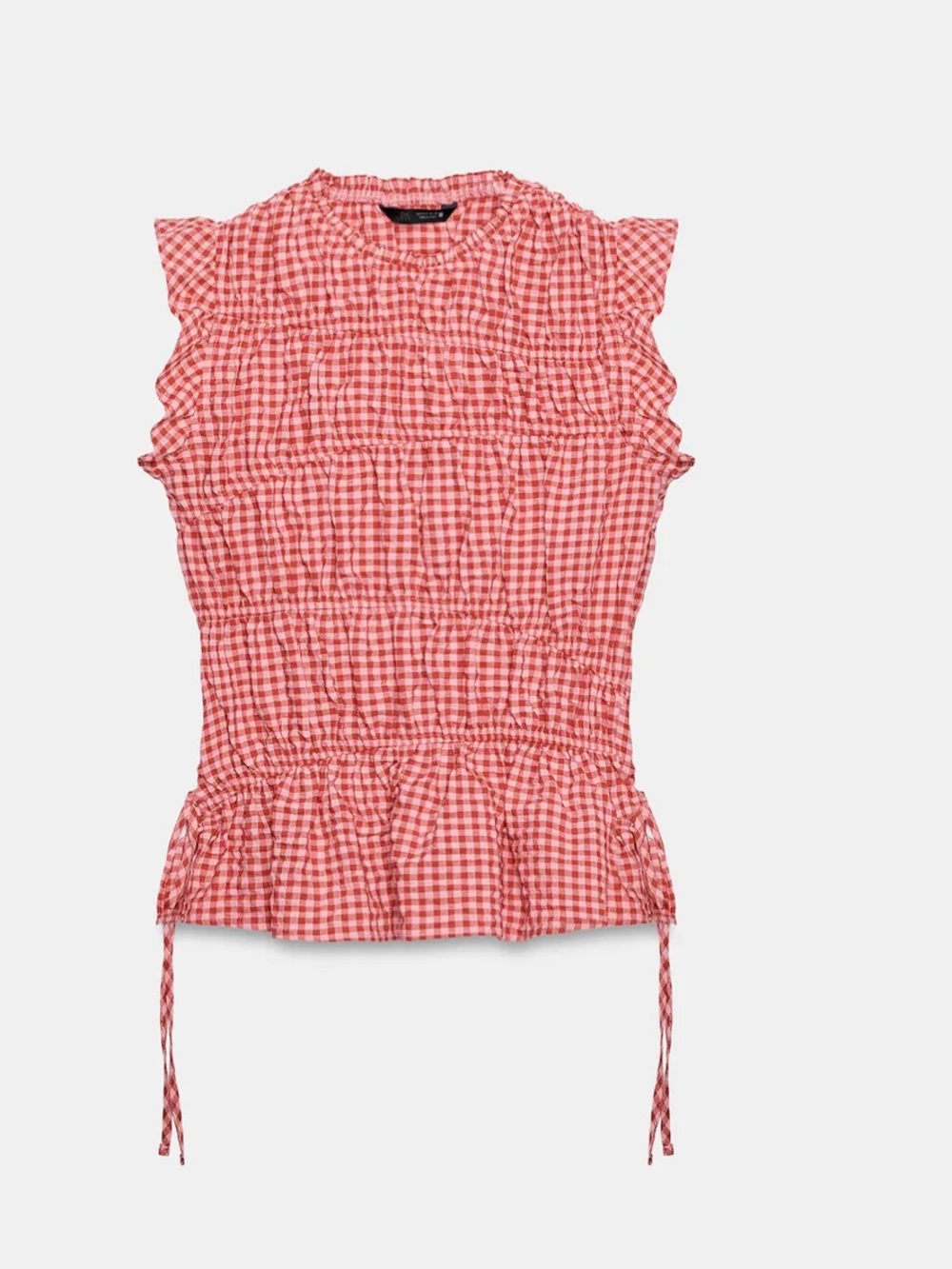 ZARA GINGHAM RUCHED TOP - Picture 4 of 6